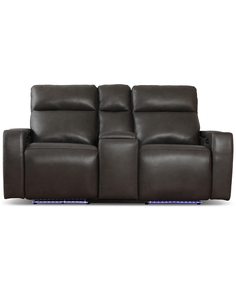 Greymel 74" Zero Gravity Leather Loveseat with Console and Power Headrests, Created for Macy's