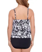 Swim Solutions Womens Printed Shirred Neck Blouson Tankini Mid Rise Bikini Bottoms Created For Macys