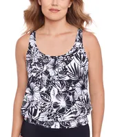 Swim Solutions Women's Printed Blouson Tankini Top, Created for Macy's