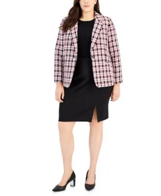 Tahari Asl Plus Size Tweed Zip Pocket Jacket Pencil Skirt