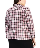 Tahari Asl Plus Plaid Long-Sleeve Blazer