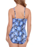 Swim Solutions Women's Shirred Snakeskin-Print One-Piece Swimsuit, Created for Macy's