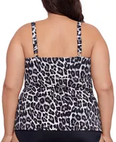 Swim Solutions Plus Leopard-Print Tiered Tankini Top, Created for Macy's