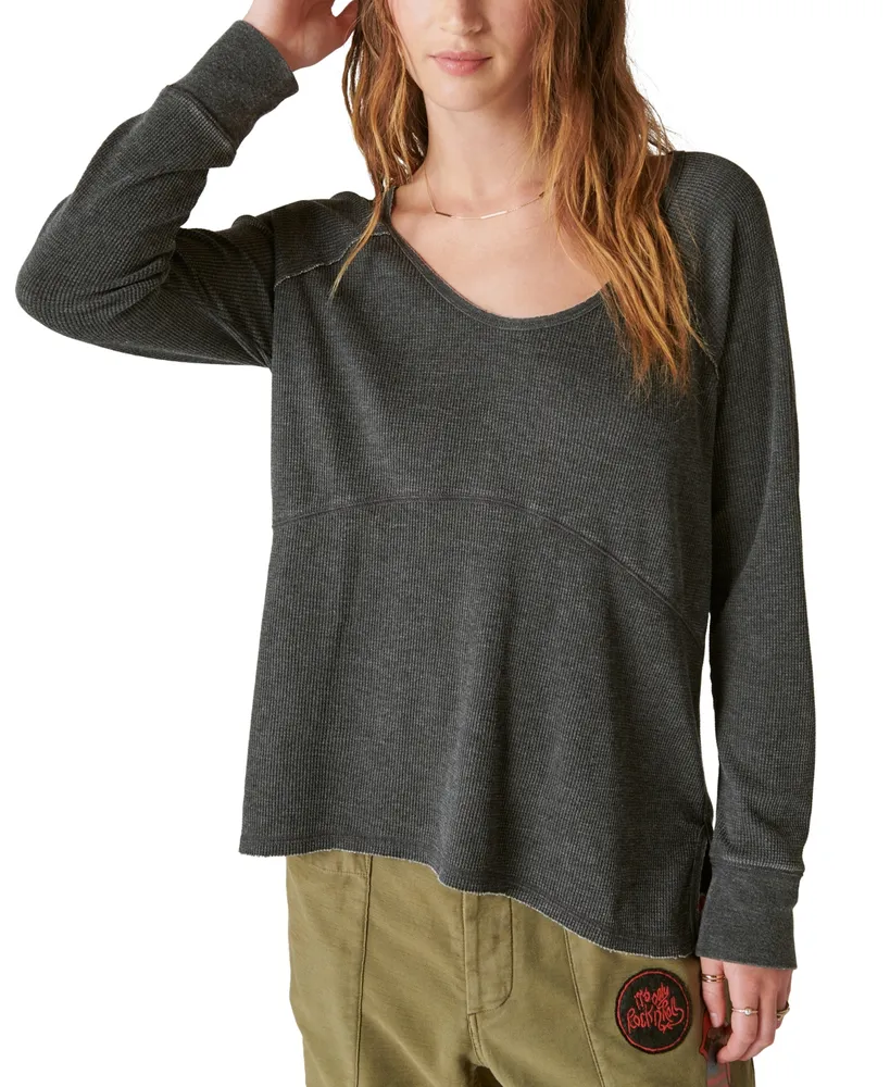 Lucky Brand Women's Oversized Scoop-Neck Waffle-Knit Top