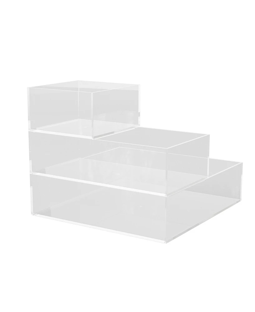 Martha Stewart Brody Plastic Storage Organizer Bins with Engineered Wood Lids for Home Office or Kitchen, 3 Pack Small, Medium, Large