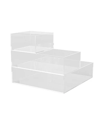 Martha Stewart Brody Plastic Storage Organizer Bins with Engineered Wood Lids for Home Office or Kitchen, 3 Pack Small, Medium, Large