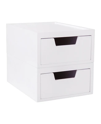 Martha Stewart Weston 2 compartments Stackable Engineered Wood Boxes with Drawers, Office Desktop Organizers