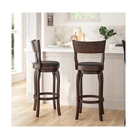 Tally 30" Classic Wooden Open Back Swivel Bar Height Pub Stool With Upholstered Padded Seat And Integrated Footrest