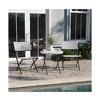 Emma+Oliver Ciel Three Piece Folding Bistro Set In Pe Rattan With Metal Frames For Indoor And Outdoor Use