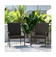 Sala Stacking All-Weather Wicker Wrapped Powder Coated Steel Patio Club Chairs For Indoor And Outdoor Use