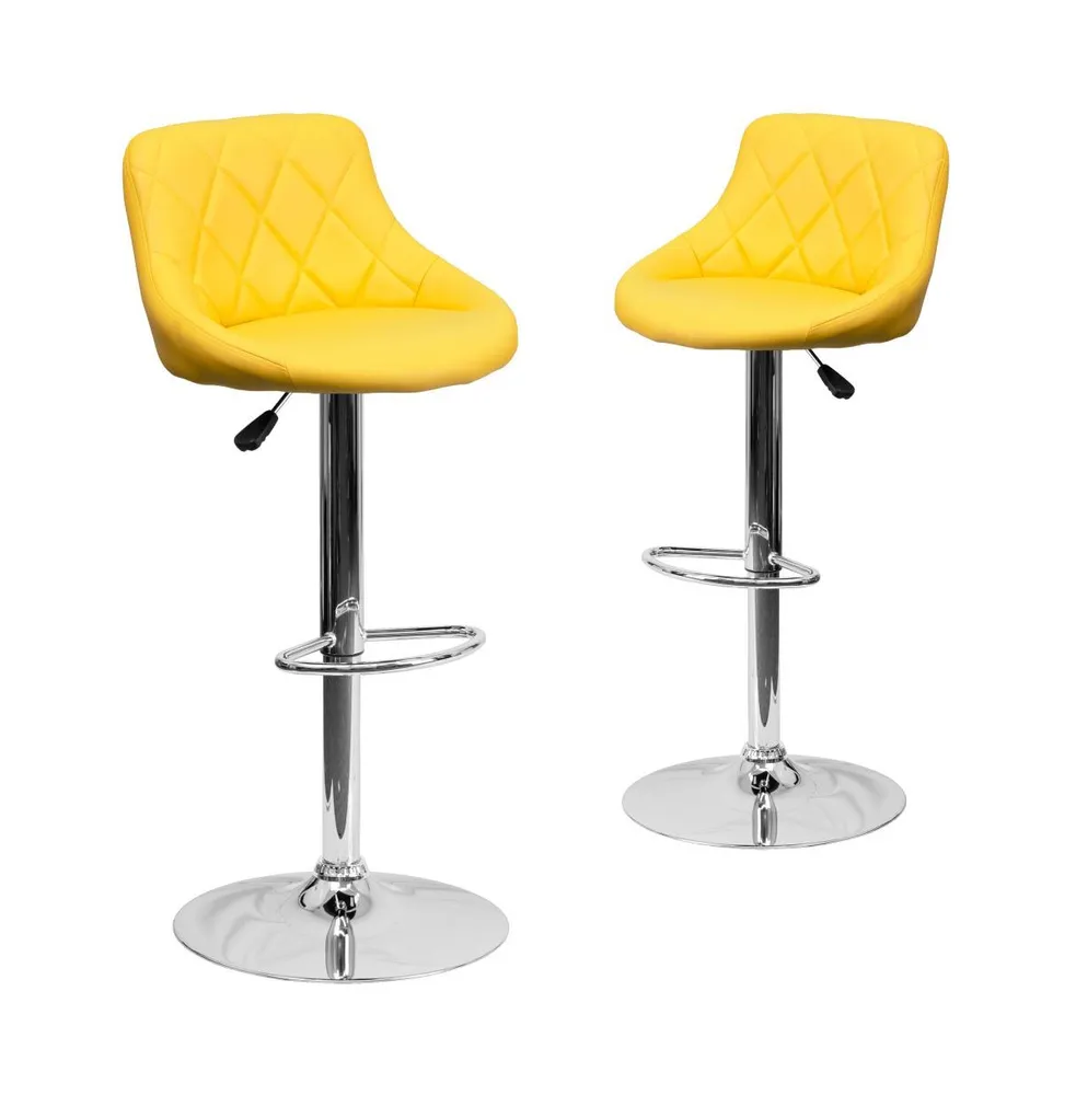 2 Pack Contemporary Vinyl Bucket Seat Adjustable Height Barstool With Diamond Pattern Back And Chrome Base