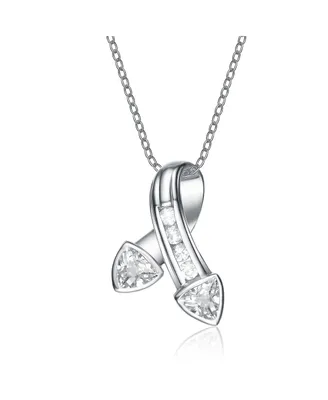 Stunning Sterling Silver White Gold Plated Cubic Zirconia Thick Ribbon Pendant