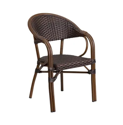 Kailua Wicker Rattan Patio Chair With Curved Back And Aluminum Bamboo Frame