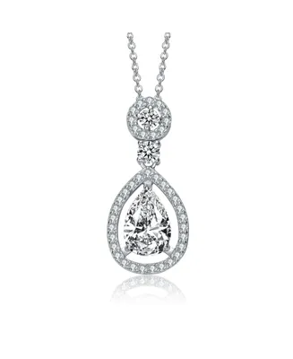 Sterling Silver White Gold Plated Clear Cubic Zirconia Accent Drop Necklace