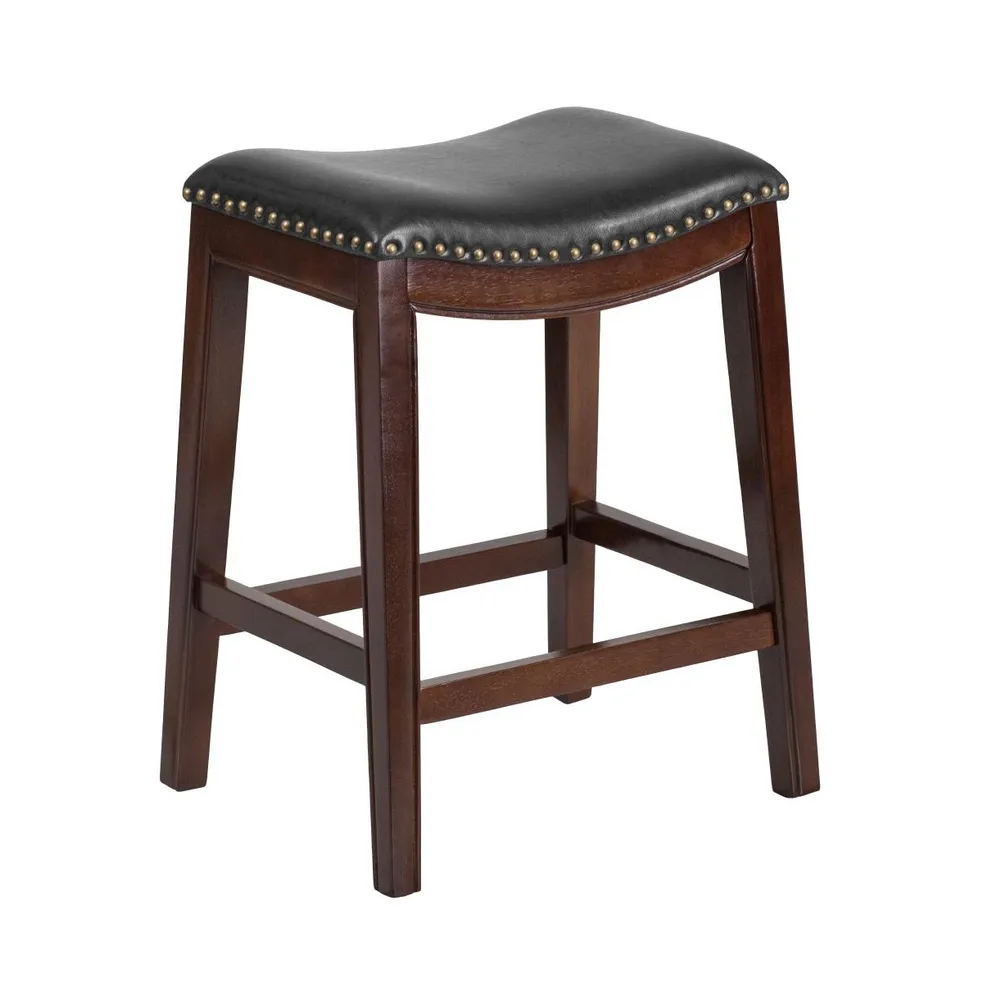 Abel 26'' Backless Saddle Style Counter Stool Traditional Wood Stool With Nail Accent Trim