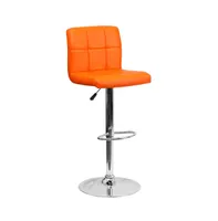 Quilted Vinyl Swivel Adjustable Height Barstool With Chrome Base