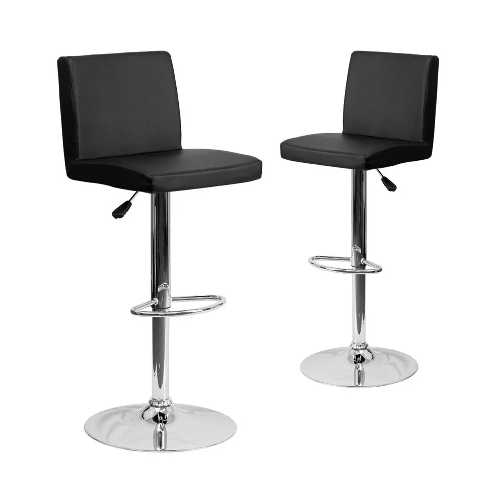 2 Pack Contemporary Vinyl Adjustable Height Barstool With Panel Back And Chrome Base