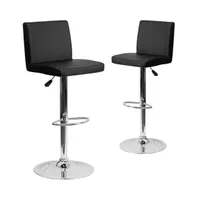 2 Pack Contemporary Vinyl Adjustable Height Barstool With Panel Back And Chrome Base