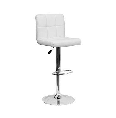 Quilted Vinyl Swivel Adjustable Height Barstool With Chrome Base