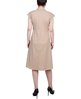 Ny Collection Petite Sleeveless Button Front Linen Dress