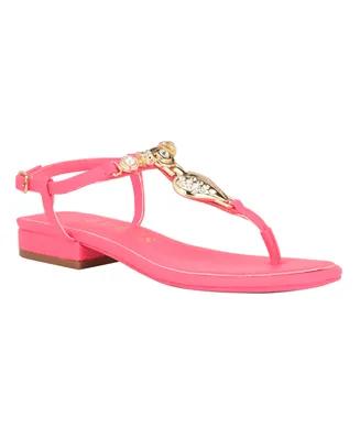 Guess Women's Jiarella Flat T Strap Hardware Accent Sandals 