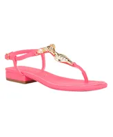 Guess Women's Jiarella Flat T Strap Hardware Accent Sandals - Pink