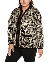 Belldini Black Label Plus Size Zebra Jacquard Sweater Jacket