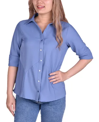 Ny Collection Petite Long Sleeve Button-Front Blouse