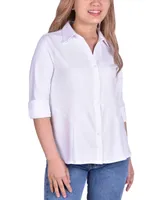 Ny Collection Petite Long Sleeve Button-Front Blouse