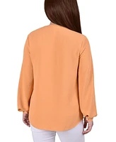 Ny Collection Petite Long Sleeve Pintuck Front Blouse