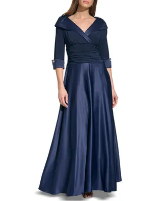 Jessica Howard Women's Mixed-Media Ruched-Waist Gown