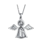 Bling Jewelry Tiny Petite Cz Accent Cross Protection Guardian Angel Pendant Necklace For Women Sterling Silver