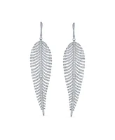 Bling Jewelry Modern Statement Large Long Linear Leaf Pave Cz Cubic Zirconia Chandelier Earrings For Women Prom Rhodium Plated