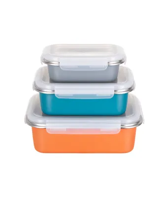 Genicook 3 Pc Container Nestable Stainless Steel Set with Locking Lids