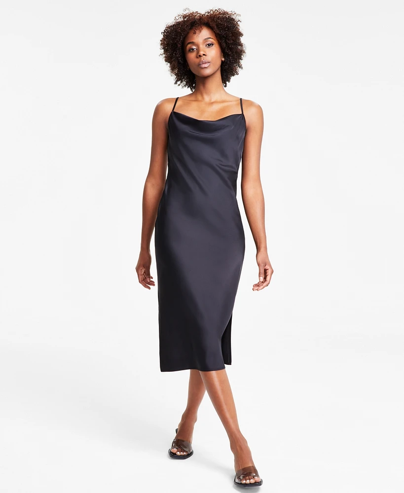 Bar Iii Women's Solid Cowlneck Slip Dress, Created for Macy's