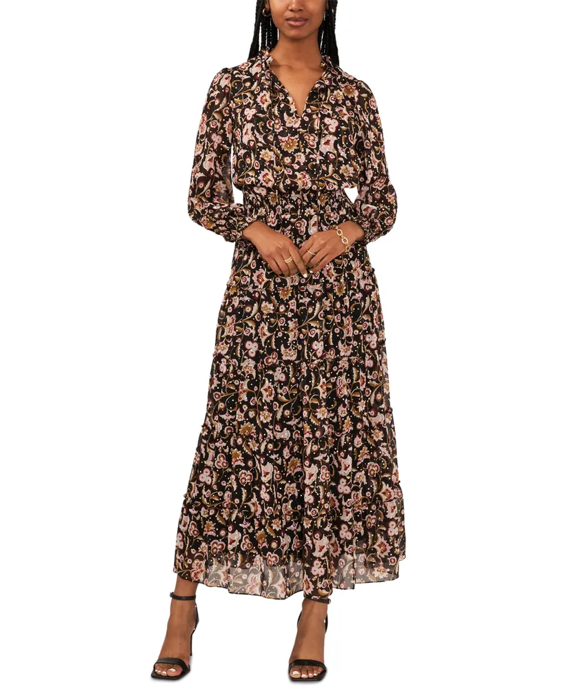 Msk Women's Floral-Print Tiered Maxi Dress