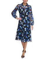 kensie Women's Embroidered-Floral Mesh Shirt Dress