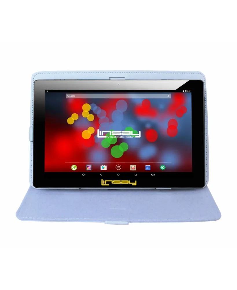 Linsay New Linsay 10.1 Tablet 64GB Bundle with White Leather Case Quad  Core Newest Android 13