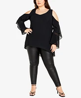 City Chic Women's Hi Lo Cold Shoulder Long Sleeve Top