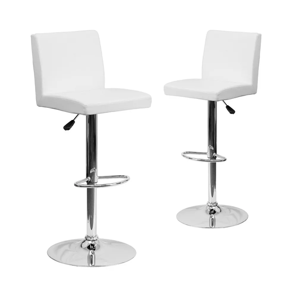 2 Pack Contemporary Vinyl Adjustable Height Barstool With Panel Back And Chrome Base