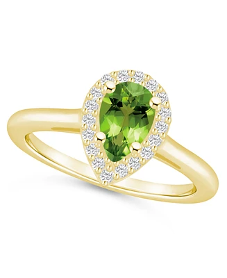 Macy's Peridot (1 ct. t.w.) and Diamond (1/5 Halo Ring 14K Yellow Gold