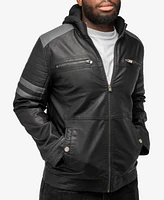 X-Ray Men's Grainy Polyurethane Leather Hooded Jacket with Faux Shearling Lining