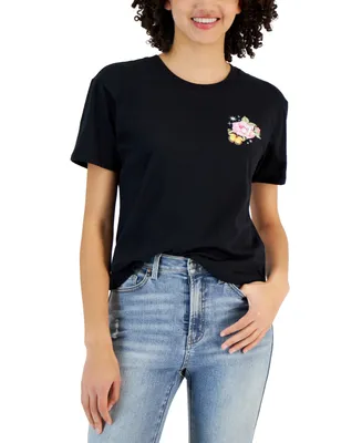 Rebellious One Juniors' Short-Sleeve Crewneck Rose Graphic T-Shirt