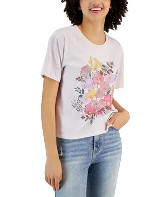 Rebellious One Juniors' Short-Sleeve Floral Graphic T-Shirt