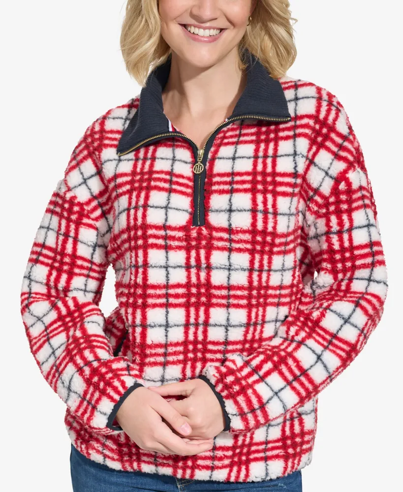 Tommy Hilfiger Women's Tartan Sherpa Quarter-Zip Jacket