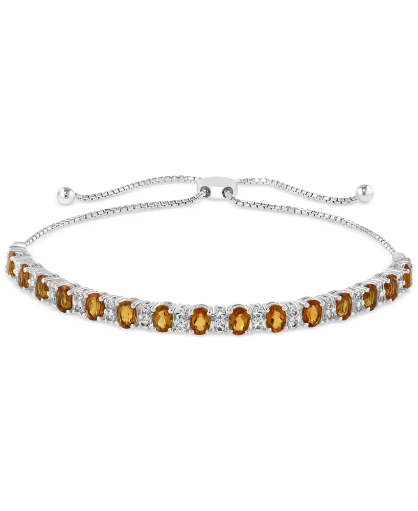 Effy Citrine (2-3/8 ct. t.w.) & White Sapphire (5/8 ct. t.w.) Bolo Bracelet in Sterling Silver