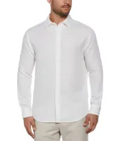 Cubavera Men's Long Sleeve Button Front Linen Blend Dobby Shirt