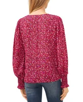 CeCe Women's Printed Long-Sleeve Smocked-Cuff Blouse