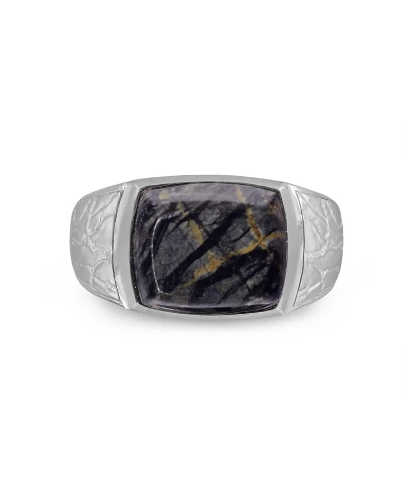 LuvMyJewelry Grey Picture Jasper Gemstone Sterling Silver Men Signet Ring