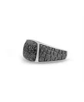 LuvMyJewelry Fossil Agate Gemstone Sterling Silver Men Signet Ring Black Rhodium